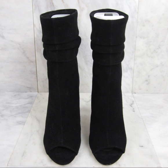 HALSTON HERITAGE Black Suede SANDRA High Heel Slouchy Open Toe Ankle Booties 7 - Picture 3 of 10